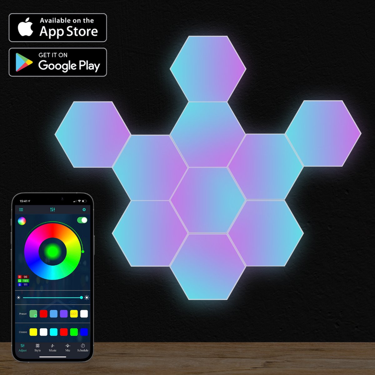 Verspreiding Ziek persoon Likeur HappyLEDS® Hexagon LED Lights App - Wandlamp Binnen – RGB LED Verlichting -  Gaming... | bol.com