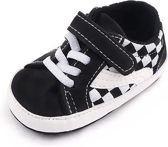 Baby schoentjes - babysneakers van Completebabyuitzet - klittenband met veter - Schoenmaat 20-21 - 12-18 maanden - (13cm) - zwart, wit