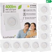 Lumare LED Inbouwspot 4W | Extra ondiep, 27mm inbouwdiepte | Ø75mm boorgatdiameter | Spot Woonkamer, Badkamer | Inbouwspot Wit Hoekig | 230V | IP44 | Warm Wit 2700K | Set van 9