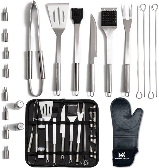 Accessoires pour barbecue – Outils pour barbecue – Set pour barbecue – 23 pièces – Acier inoxydable – Timmers Trading