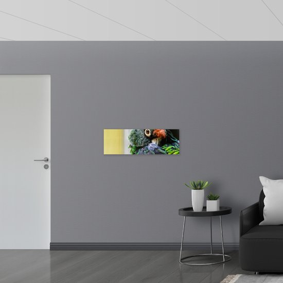 WallClassics - Drapeau - Perroquet bleu moelleux à l'air coquin - Photo 90x30 cm sur drapeau en polyester