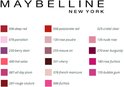 Overzicht van Maybelline Super Stay 7 Days Gel Nail Color nagellakkleuren, waaronder rood, roze, bordeaux en paars.
