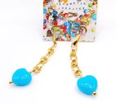 Jeannette-Creatief® - Beach - Bleu Hearts - Oorbellen Dames - Gouden Oorbellen - Oorbellen met Jasseron - Blauwe Oorbellen - Oorbellen met bedels - Oorbellen met Hartjes - Moederdag - Moederdagcadeau - Moeder
