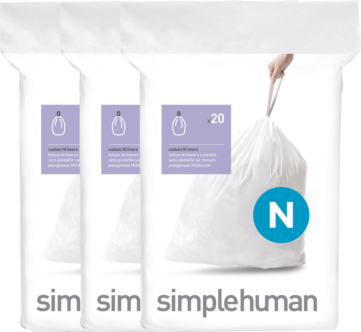 Bol.com Simplehuman Code N Afvalzakken - 45 liter - 60 stuks - met Trekband - Wit aanbieding