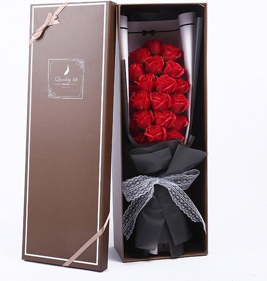 Kunstbloemen - Boeket rozen - Geschenkset vrouwen - Rozen van geurige zeep - Decoratie - moederdag geschenkset - Valentijn cadeau - Valentijn cadeautje voor haar - Valentijn - Cadeau - Geschenk - Verjaardag - Moederdag - Moederdag cadeautje - rood