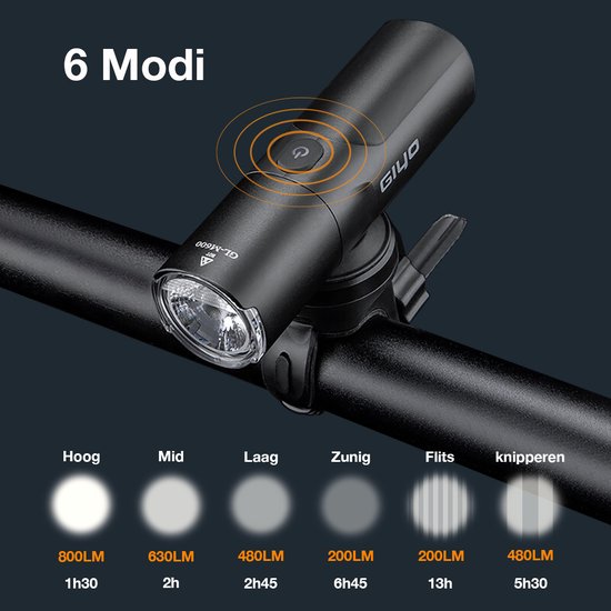 Giyo Fietsverlichting - sterk MTB licht 800 lumen - anti-verblinding - IP66 waterdicht — afbeelding 5