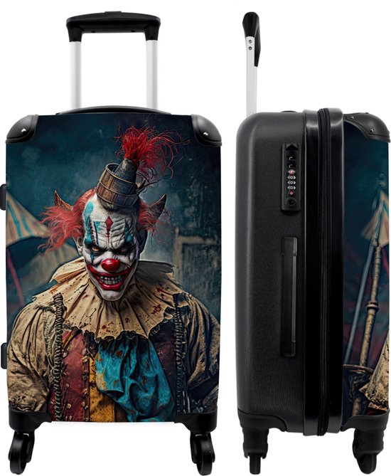 NoBoringSuitcases.com - Koffer - Clown - Horror - Kleding - Portret - Trolley - 20 kg bagage - Hardcase koffer - Lichtgewicht - TSA slot - 66 cm - Reiskoffer met wielen - 60 liter - Grote koffer