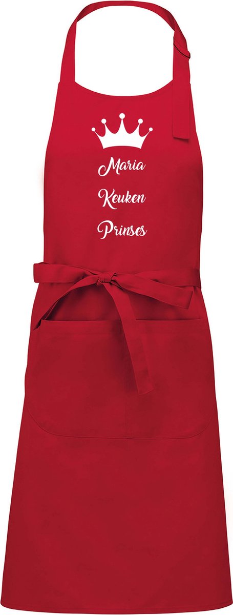 mijncadeautje - luxe schort - keukenprinses met kroon - met voornaam - rood