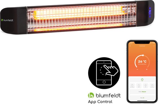 Klarstein Straalkachel, Elektrische Terras- & Tuinverwarming, Infraroodverwarming Met Wifi-App Bediening, Timer, Led-Display, Ip65 Infraroodverwarming, Co2-Vrije, Energiezuinige Verwarming, 2400W