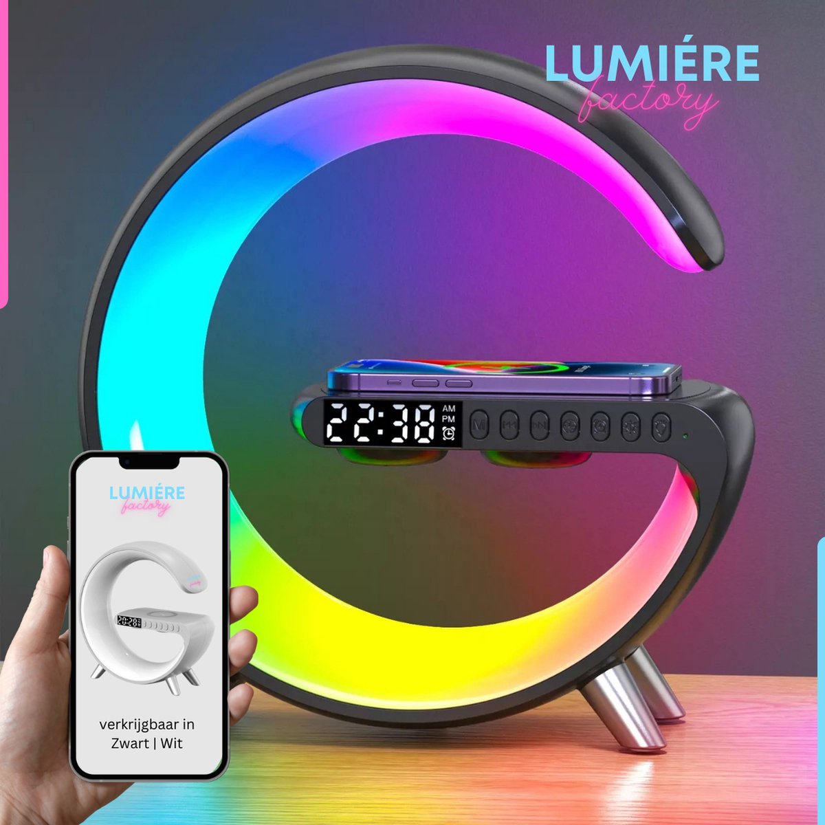 Lumiére Wake up light Wekker met Draadloze oplader bluetooth speaker google home...