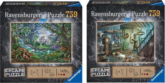 Afbeelding van het spel Spellenbundel - 2 stukjes - Ravensburger Escape Puzzle Unicorn & Ravensburger Escape Puzzle Forbidden Basement