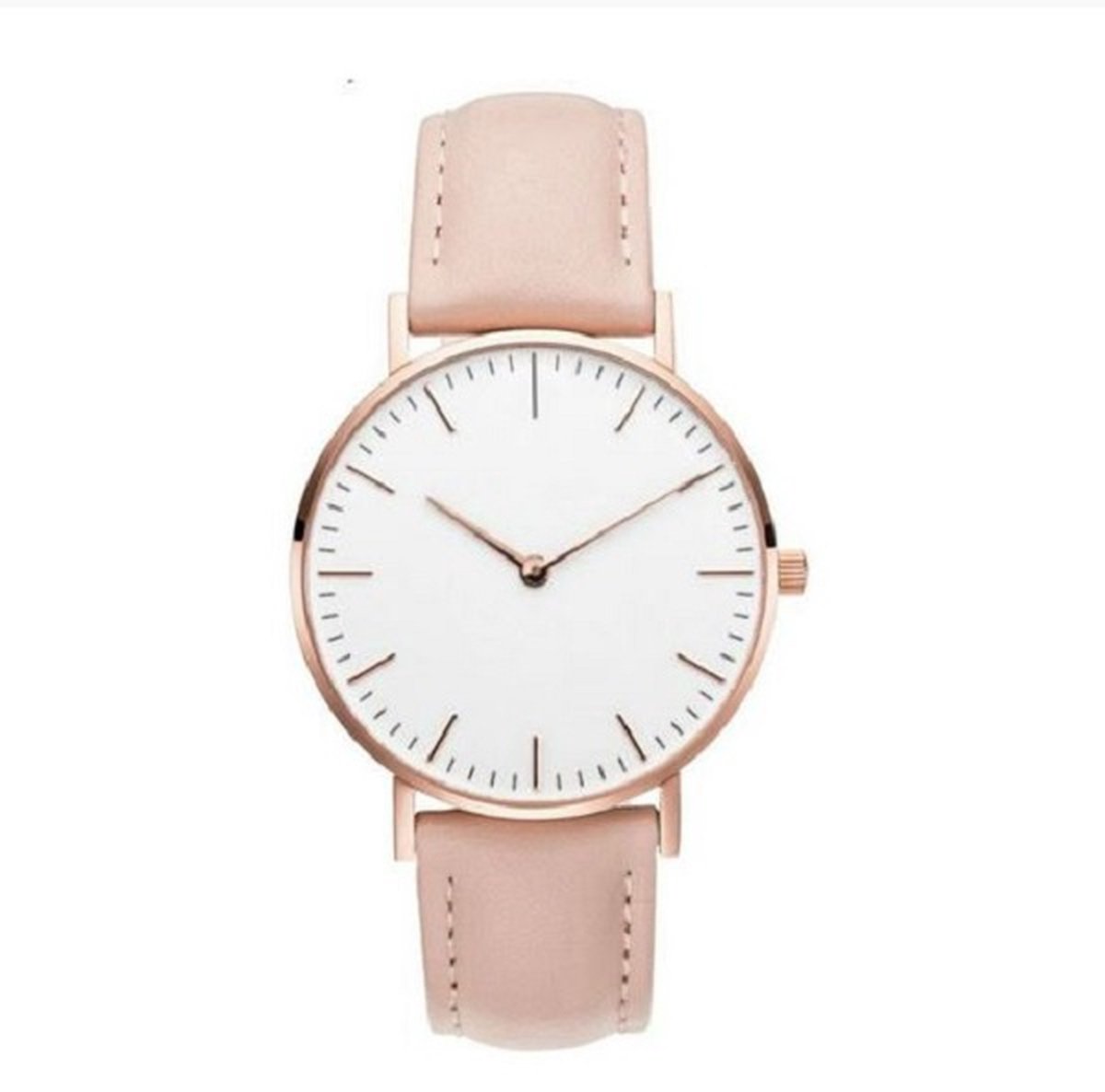 Kleijn Karoo - Ultralicht Pink horloge met wit rosé goud wijserplaat leder band maat ⌀ 23 cm