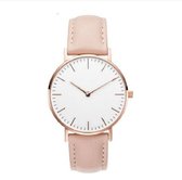 Kleijn Karoo - Ultralicht Pink horloge met wit & rosé goud wijserplaat leder band maat ⌀ 23 cm
