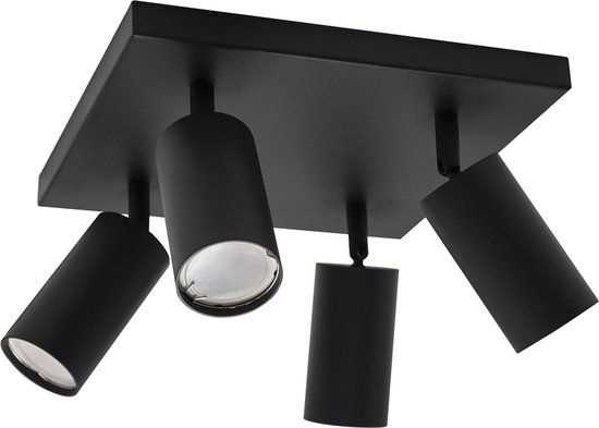 Modern Plafond Spot - Keuken/woonkamer/Slapkamer Lamp - 4 x GU10 Fitting Armatuur - Vierkant - Zwart