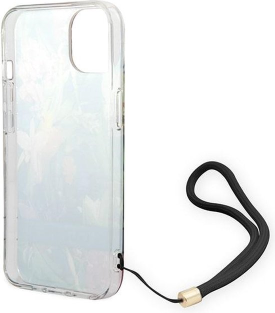 Guess iPhone 14 Plus 6.7" Étui rigide bleu Flower Strap
