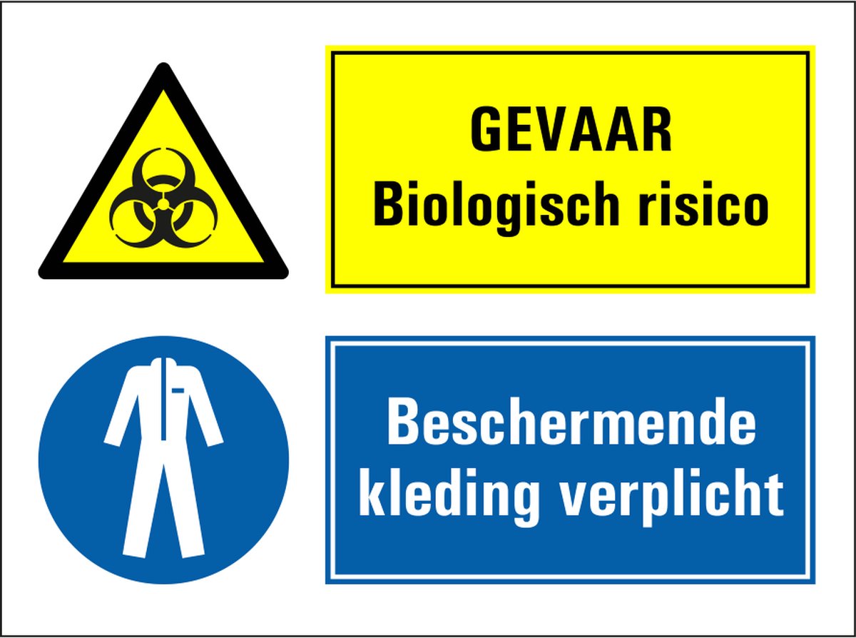 Biologisch gevaar, beschermende kleding verplicht sticker 400 x 300 mm