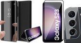 Hoesje geschikt voor Samsung Galaxy S23 - Screenprotector FullGuard & Camera Lens Screen Protector - Book Case Spiegel Zwart