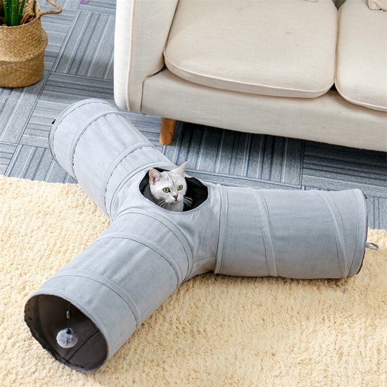 Kattentunnel bruin 2-in-1 - kattenhol/kattenligbed - Öko-Tex - grot veranderbaar in kattenbed - vormvaste kattenbank kattenhuis