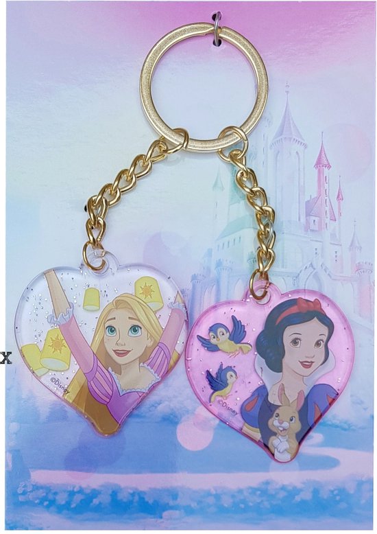 Disney Princess - Keychain - coeurs - Raiponce - Blanche-Neige - couleur or - rose - princesses - cadeau - cadeau - anniversaire