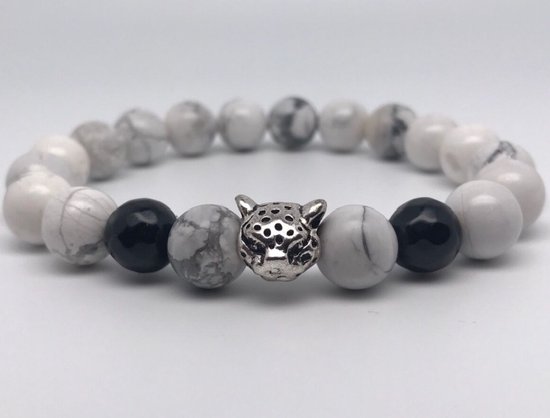 L-onca Armband - Kralen armband - gemstones Howliet - natuursteen - Cadeau voor hem/haar.