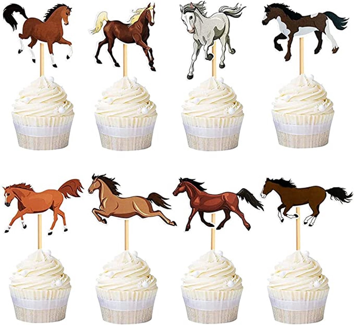 8 cupcake toppers met diverse paarden afbeeldingen - cupcake - taart - paard  -... | bol.com