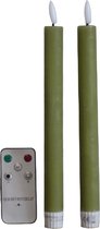 Bougies LED 2x - vertes Télécommande - Bougie de table cire rustique 24 cm - Bougie LED à pile