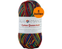 5 bollen haakgaren katoen warm regenboog (9158) - Cotton Queen multi garen