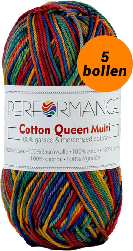 5 pelotes de fil à crocheter coton arc-en-ciel chaud (9158) - Cotton Queen multi yarn