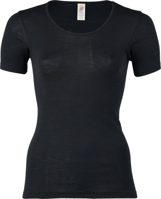 Engel Natur Dames T-shirt Zijde - Merino Wol GOTS zwart 42/44L