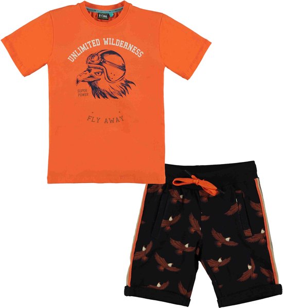 B'Chill - Kledingset - Jongens - 2delig - Short Jogpants Senn - Shirt Noell Oranje - Maat 98