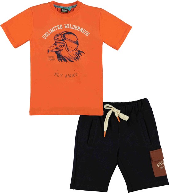 B'Chill - Kledingset - Jongens - 2delig - Short Jogpants Mica - Shirt Noell Oranje - Maat 128-134