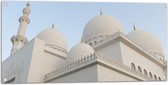Tuinposter – Bovenkant van Witte Sjeik Zayed Moskee, Abu Dhabi, Verenigde Arabische Emiraten - 100x50 cm Foto op Tuinposter (wanddecoratie voor buiten en binnen)