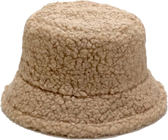 Teddy Bucket Hat - Maat 56/59 - Muts Hoed Winter Bontmuts - Bruin