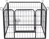 ACAZA Hondenren - 4 panelen - Hondenkennel - Konijnenren - Puppyren - Opvouwbaar - Met deur - 60 cm hoog - Zwart