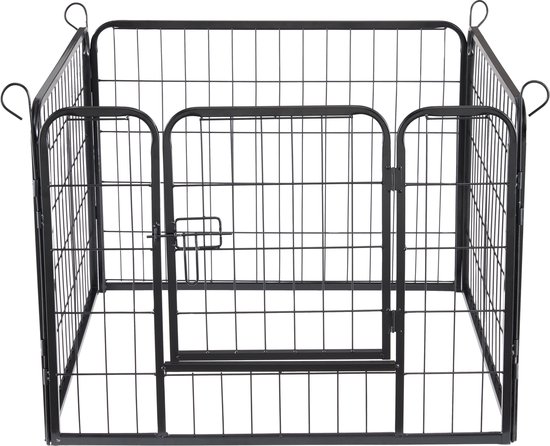 ACAZA Puppyren - Hondenren - 4 panelen - 60 cm hoog - Met deur - Zwart - Puppyren Opvouwbaar - Hondenkennel - Konijnenren