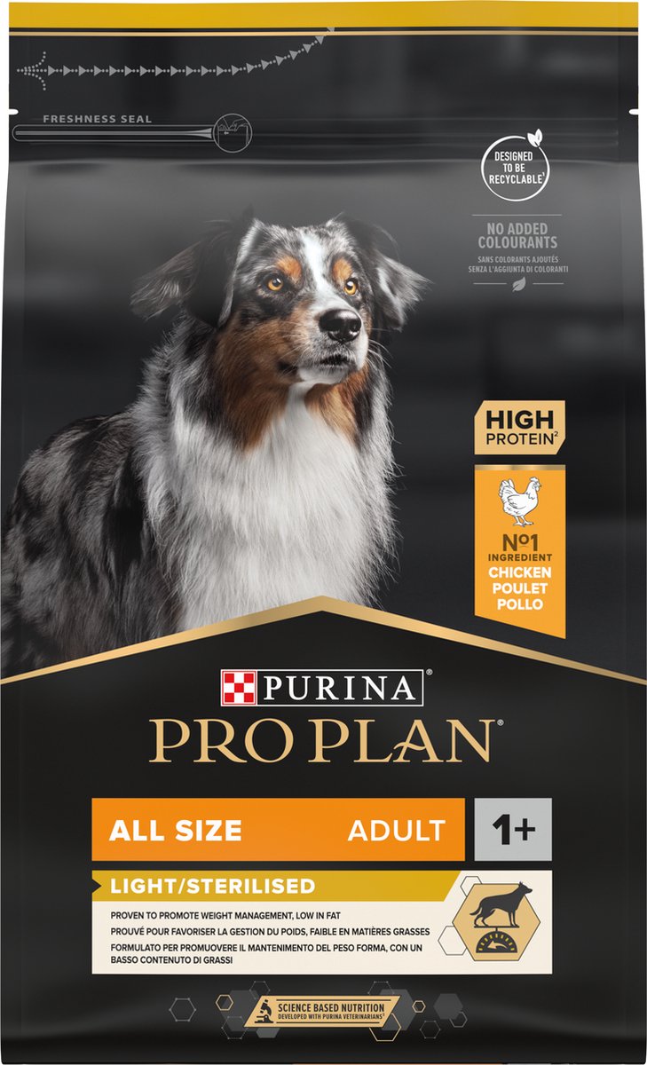 3kg All Size Adult Light/Sterilised Optiweight Kip & Rijst Pro Plan Hondenvoer