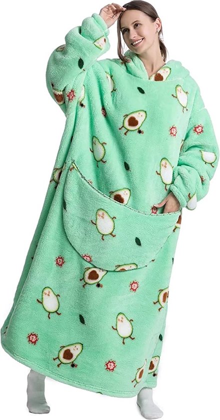 Joyha Avocado Hoodie Deken Extra Long XL | Deken met mouwen| Unisex | Onesize | Sinterklaas Cadeau| Fleece | Plaids | Verwarming |