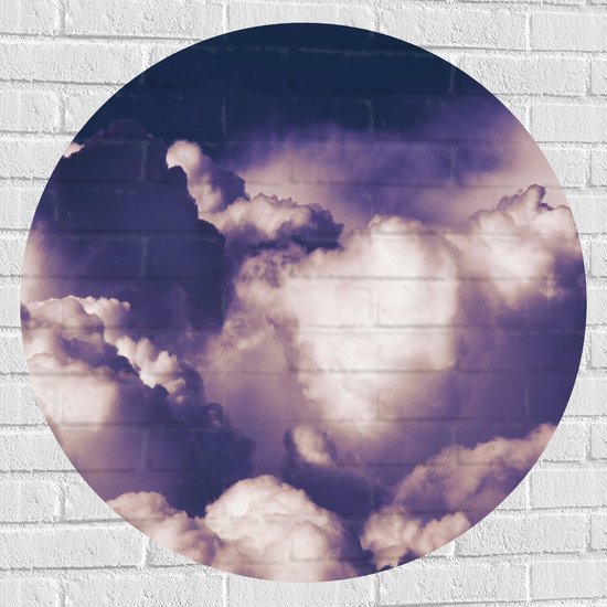 Muursticker Cirkel - Contouren in Paarskleurige Wolken - 90x90 cm Foto op Muursticker