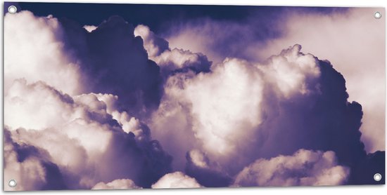 Tuinposter – Contouren in Paarskleurige Wolken - 100x50 cm Foto op Tuinposter (wanddecoratie voor buiten en binnen)