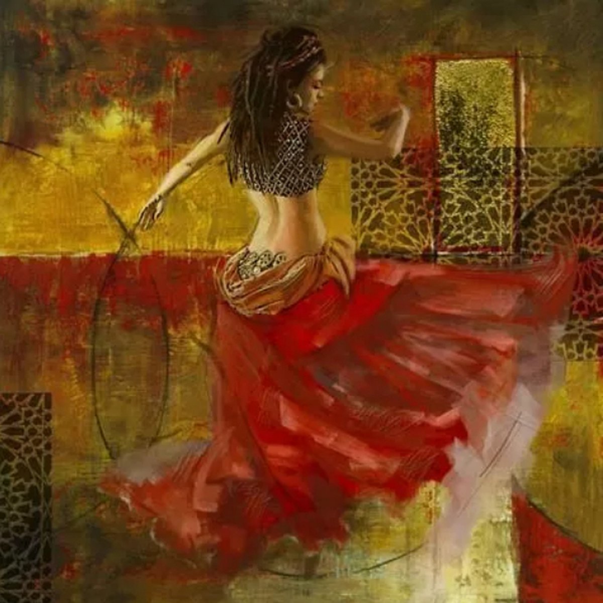 Safaary - Arabische Schilderij Buikdanseres Rood Goud