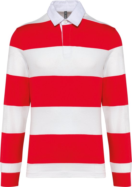 Foto: Kariban gestreepte uniseks polo lange mouwen k285 red white stripes l