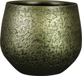 Steege Plantenpot/bloempot - keramiek - metallic donkergroen/touch of gold - D19/H16 cm