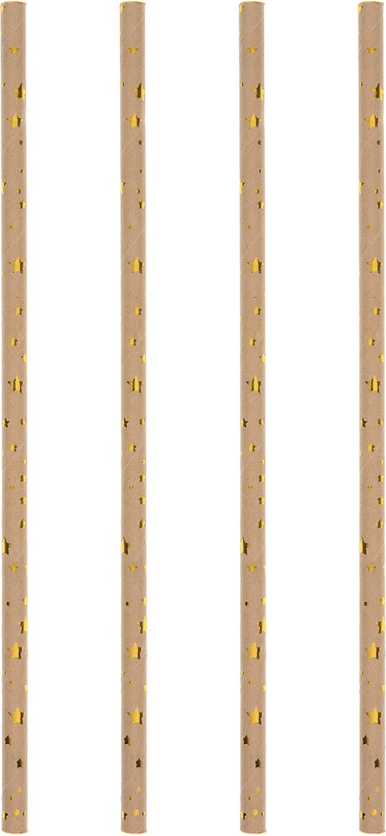Santex Drinkrietjes - papier - 20x - bruin/goud met sterretjes - 19,5 cm - rietjes