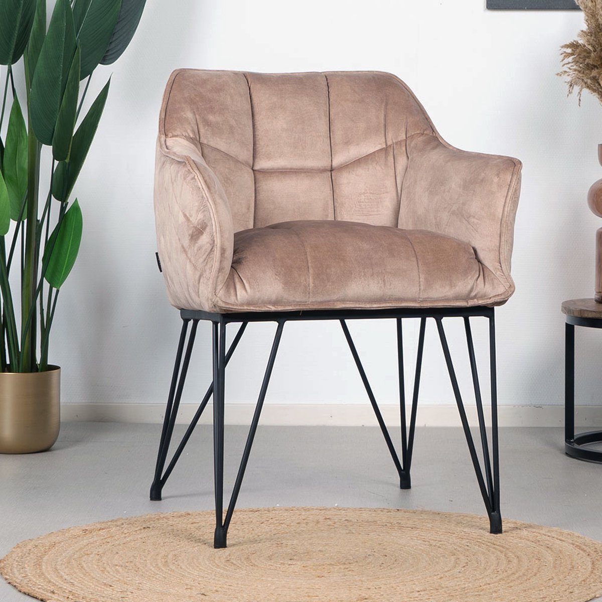 Bronx71® Velvet eetkamerstoel Jayron taupe - Eetkamerstoelen set van 4 - stoel