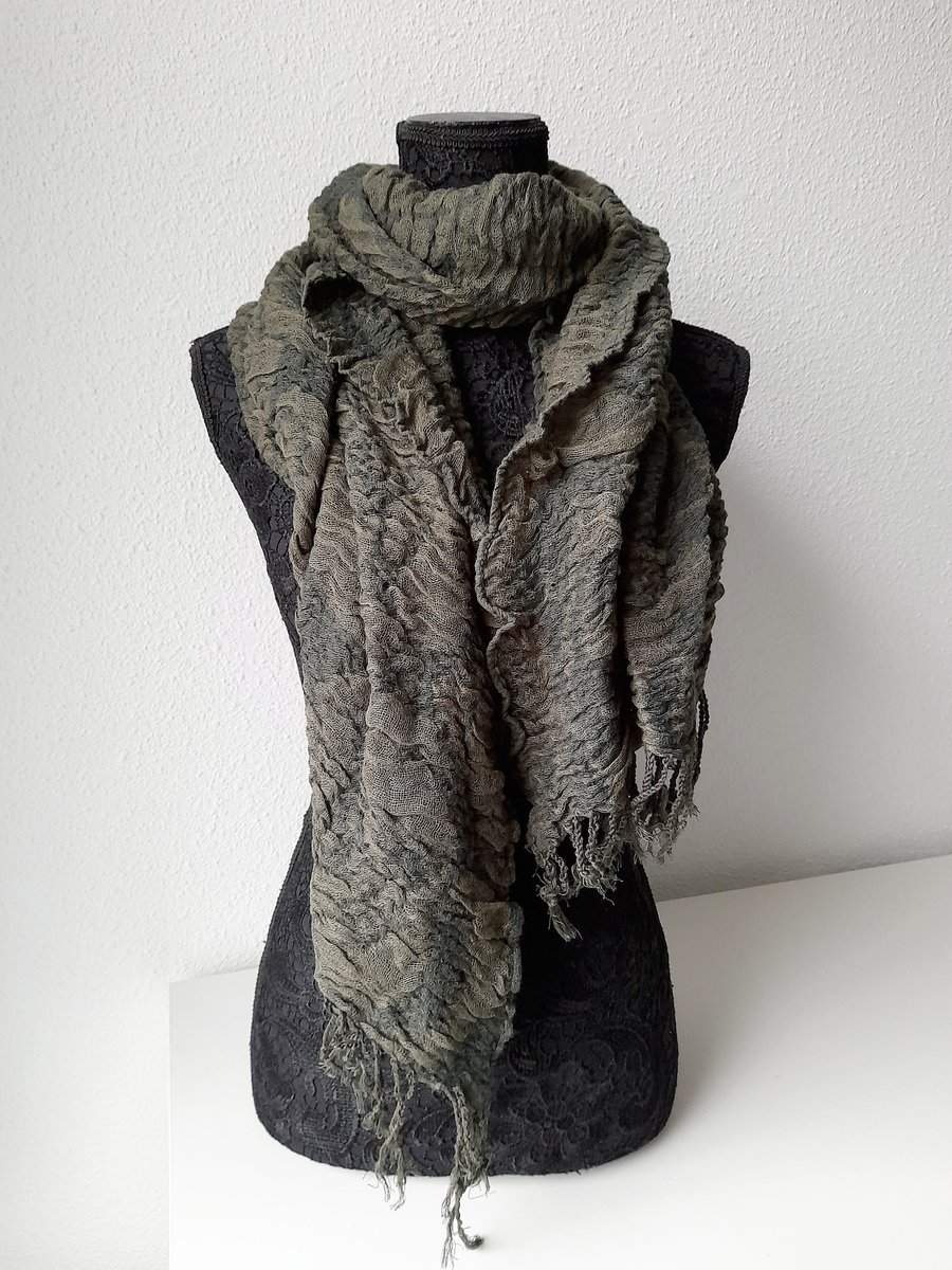 Sjaal - kreukelsjaal - dames - mosgroen - 2 tinten - groen - 60 x 160 cm - omslagdoek - accessoire