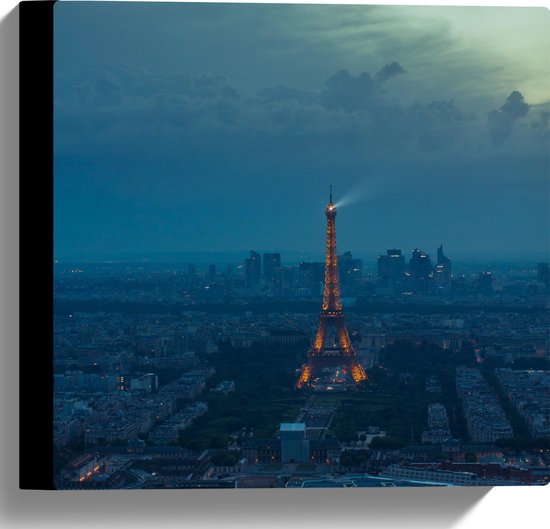 WallClassics - Canvas - De Stad Parijs en de Eiffeltoren in de Nacht - 30x30 cm Foto op Canvas Schilderij (Wanddecoratie op Canvas)