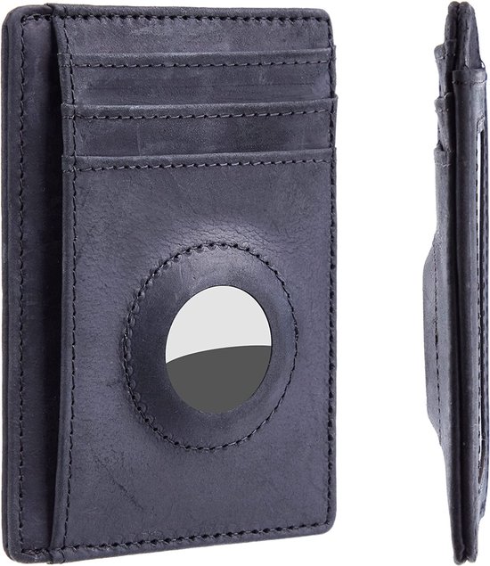 AirTag Wallet - Portemonnee Heren - Pasjeshouder - Kaarthouder geschikt voor Airtag - RFID & NFC Beveiliging - Leder - Blauw