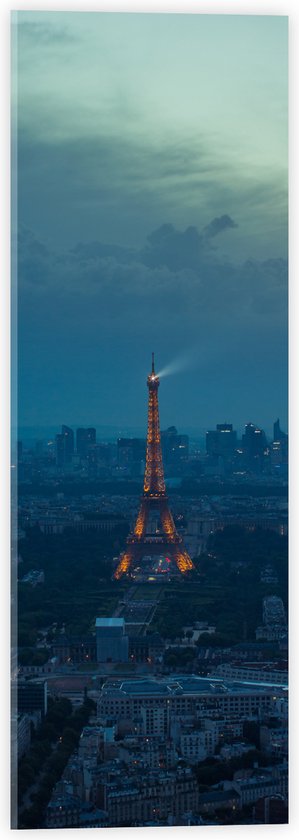 WallClassics - Acrylglas - De Stad Parijs en de Eiffeltoren in de Nacht - 20x60 cm Foto op Acrylglas (Wanddecoratie op Acrylaat)