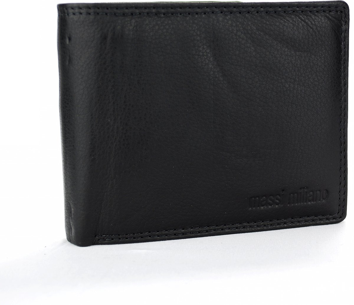 Massi Miliano Portemonnee Heren Volledig Nappa Leer Zwart - Billfold - 12x2.5x10cm- (MMFLRS-27-6) - 12x2,5x10cm-