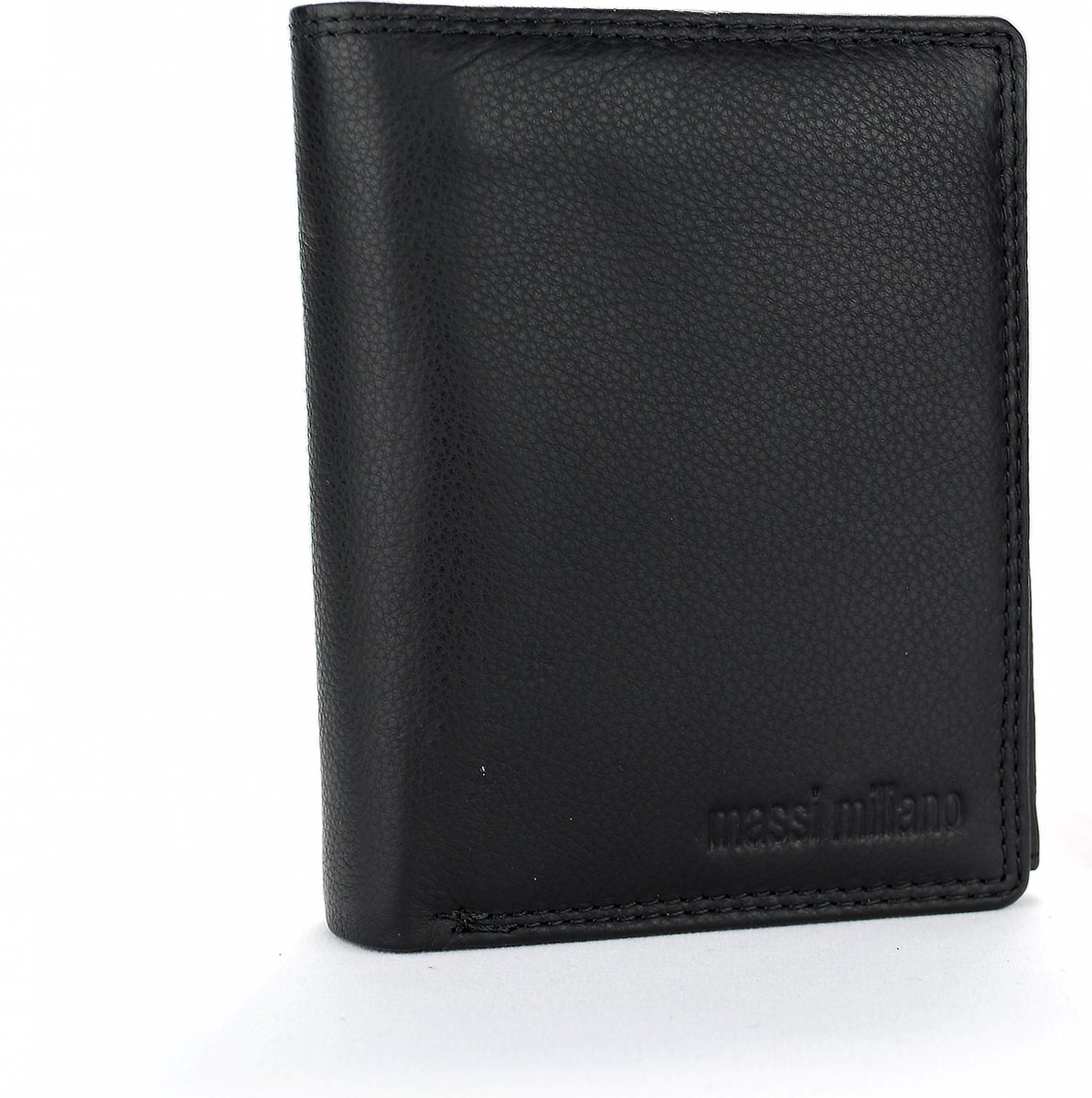 Massi Miliano Portemonnee heren volledig Schapen leer Zwart - Staand Model -9x2x12cm - (MMFLRS-29-6)